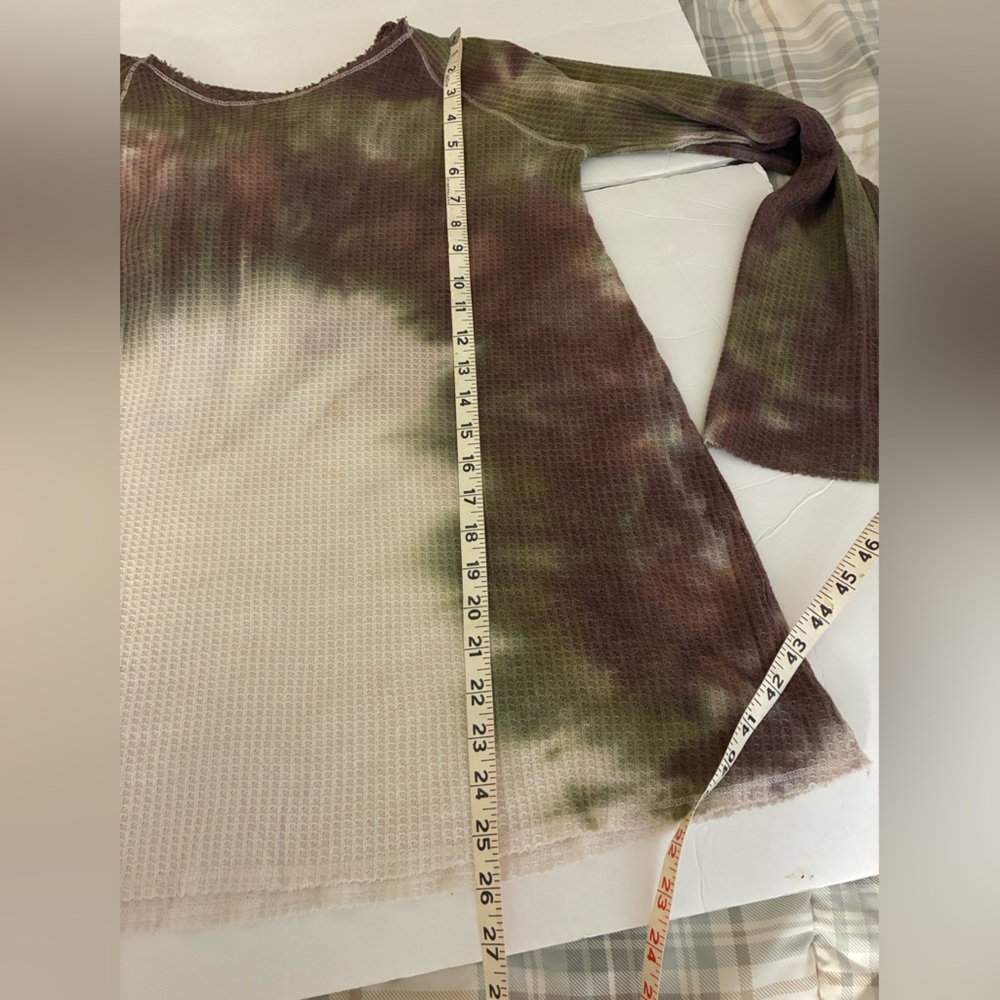 T Party Tie Dye Waffle Knit Hoodie Top Brown Green Beige Women L Fairy Grunge - Picture 10 of 10